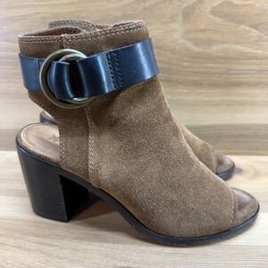 Frye Danica Harness Boot Womens 6 M Chestnut Suede Ankle Strap Peep Toe
